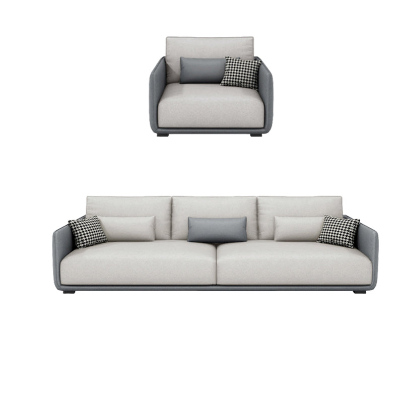 Modern White Pillows Square Arm Living Room Faux Leather Seating