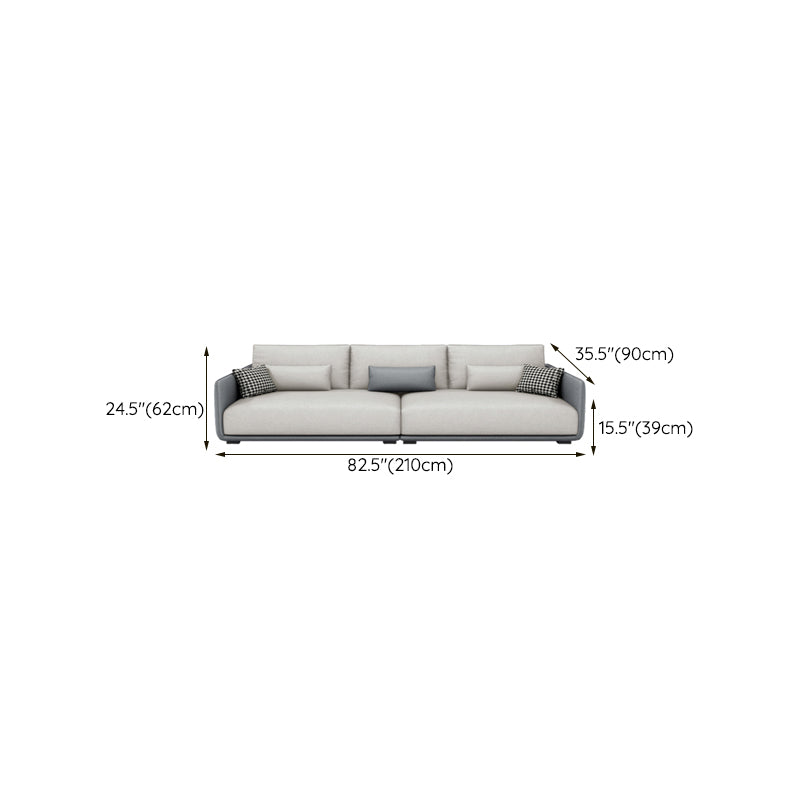 Modern White Pillows Square Arm Living Room Faux Leather Seating