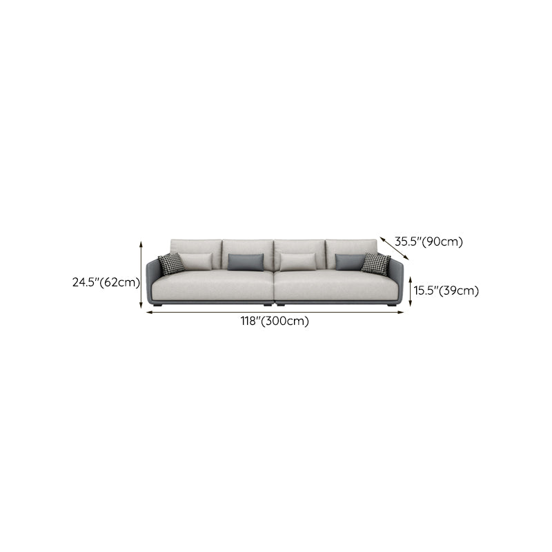 Modern White Pillows Square Arm Living Room Faux Leather Seating