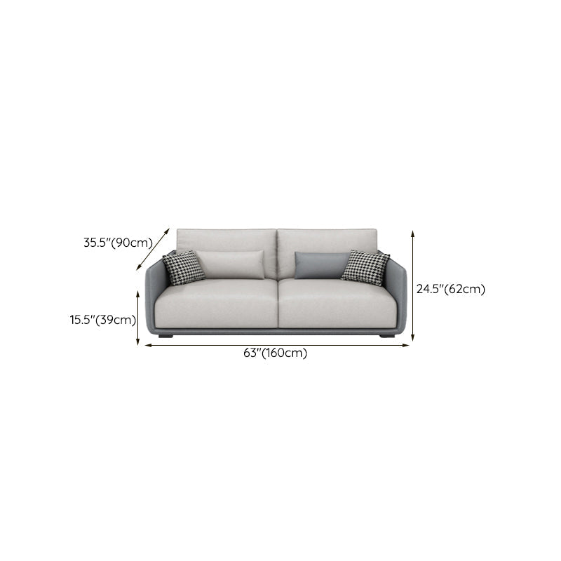 Modern White Pillows Square Arm Living Room Faux Leather Seating