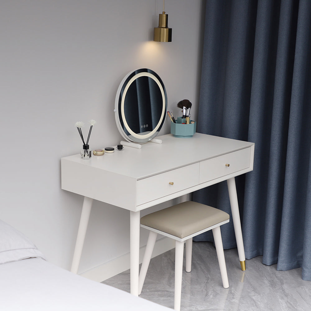 White Solid Wood  Makeup Vanity Desk Table with Drawers for Bedroom