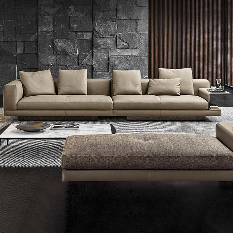 Contemporary Genuine Leather Sofa Square Arm Loose Back Sofa with Table