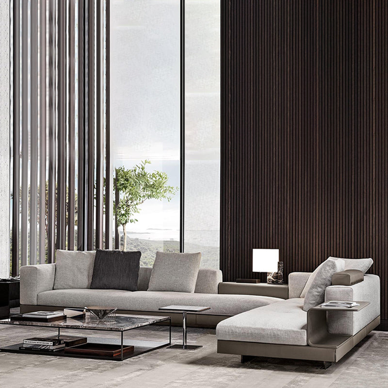 Zeitgenössisches echtes Ledersofa quadratischer Arm lose Rückensofa mit Tisch