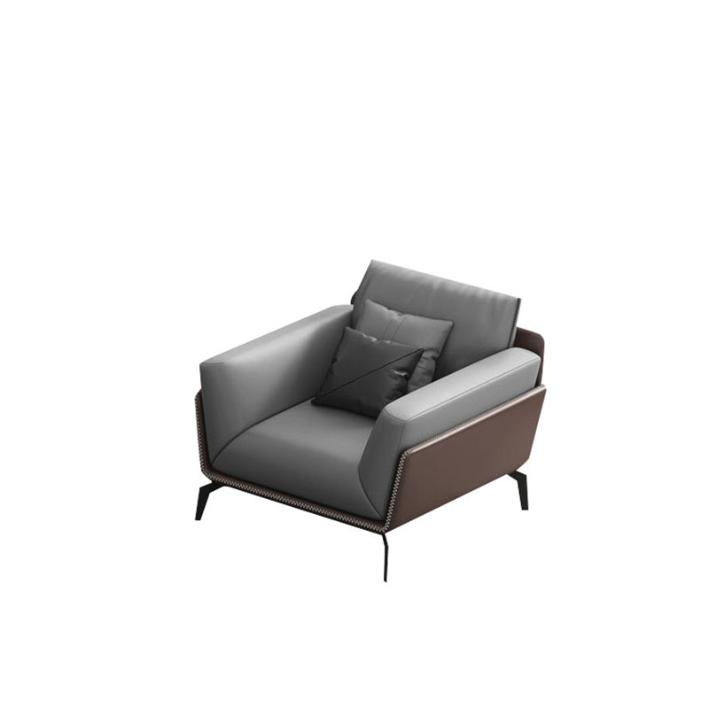 Modern Style Gray Leather Sofa Flared Arm Loose Back Sofa with Pillows 1-Seater Sofa Clearhalo 'furn' 'furn_sofas' 'Furniture' 'Living Room Furniture' 'Sofa' 'sofas' 6692739