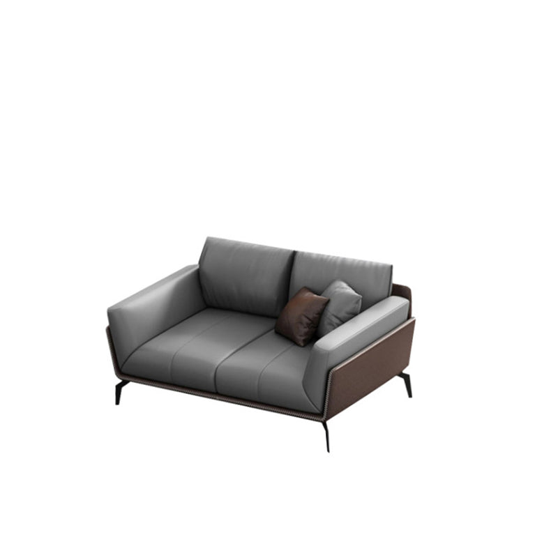 Modern Style Gray Leather Sofa Flared Arm Loose Back Sofa with Pillows 2-Seater Sofa Clearhalo 'furn' 'furn_sofas' 'Furniture' 'Living Room Furniture' 'Sofa' 'sofas' 6692740