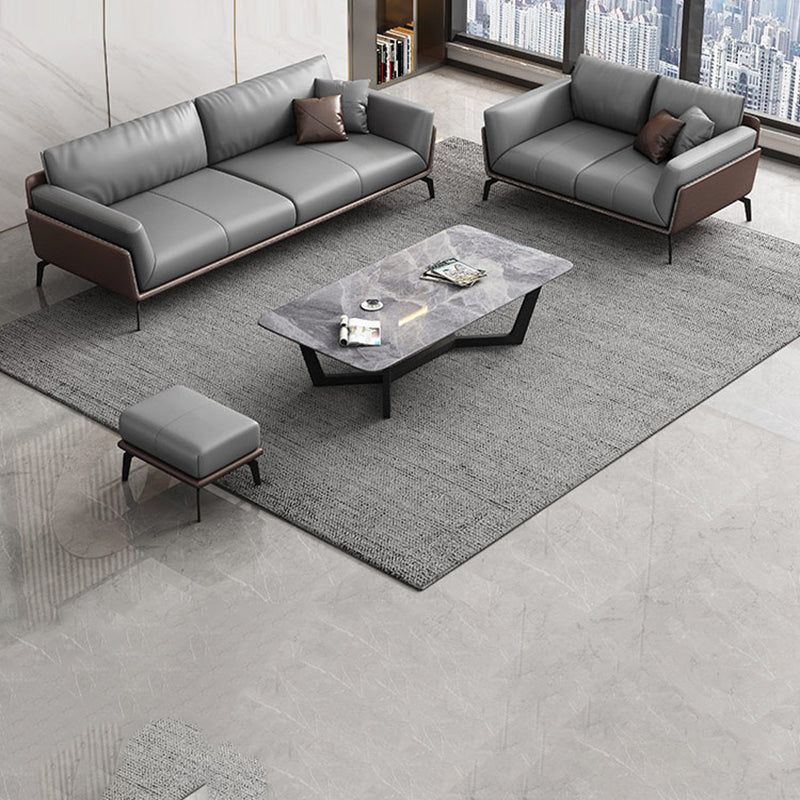 Modern Style Gray Leather Sofa Flared Arm Loose Back Sofa with Pillows Clearhalo 'furn' 'furn_sofas' 'Furniture' 'Living Room Furniture' 'Sofa' 'sofas' 6692741