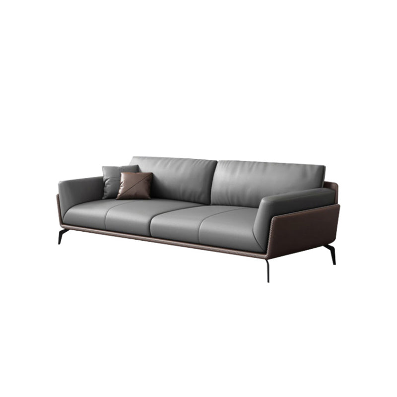 Modern Style Gray Leather Sofa Flared Arm Loose Back Sofa with Pillows 4-Seater Sofa Genuine Leather Clearhalo 'furn' 'furn_sofas' 'Furniture' 'Living Room Furniture' 'Sofa' 'sofas' 6692742