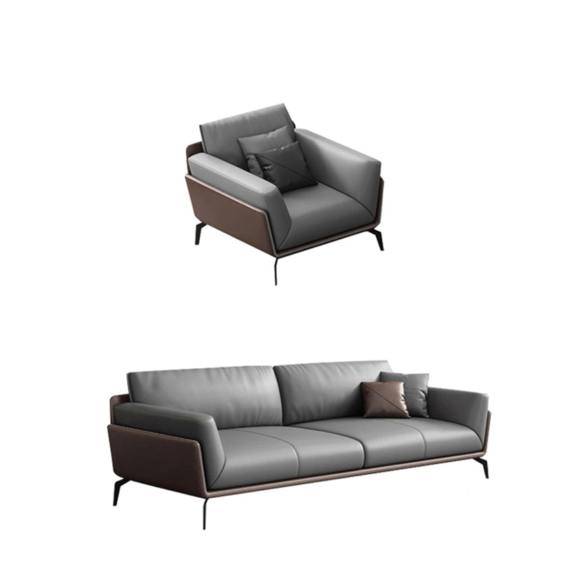 Modern Style Gray Leather Sofa Flared Arm Loose Back Sofa with Pillows 1-Seater Sofa with 3-Seater Sofa Clearhalo 'furn' 'furn_sofas' 'Furniture' 'Living Room Furniture' 'Sofa' 'sofas' 6692746