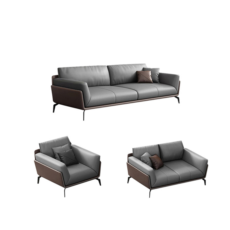 Modern Style Gray Leather Sofa Flared Arm Loose Back Sofa with Pillows 1-Seater Sofa & 2-Seater Sofa & 3-Seater Sofa Clearhalo 'furn' 'furn_sofas' 'Furniture' 'Living Room Furniture' 'Sofa' 'sofas' 6692748