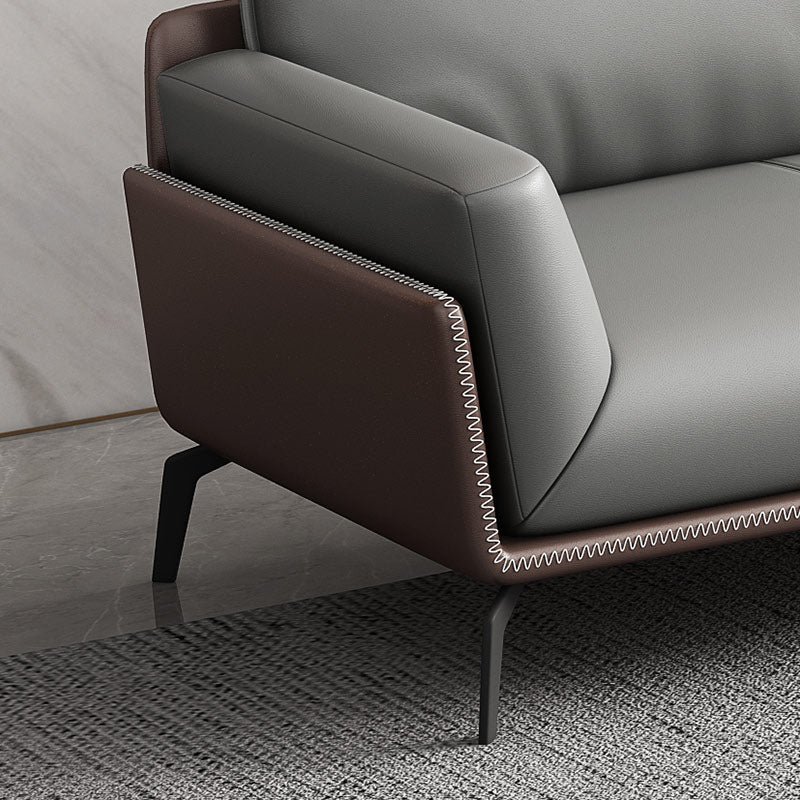 Modern Style Gray Leather Sofa Flared Arm Loose Back Sofa with Pillows Clearhalo 'furn' 'furn_sofas' 'Furniture' 'Living Room Furniture' 'Sofa' 'sofas' 6692749