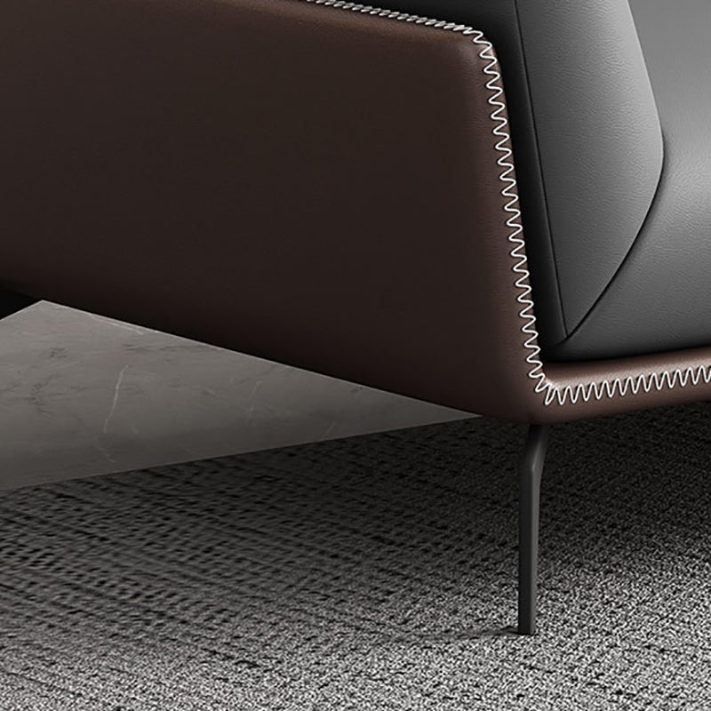 Modern Style Gray Leather Sofa Flared Arm Loose Back Sofa with Pillows Clearhalo 'furn' 'furn_sofas' 'Furniture' 'Living Room Furniture' 'Sofa' 'sofas' 6692752