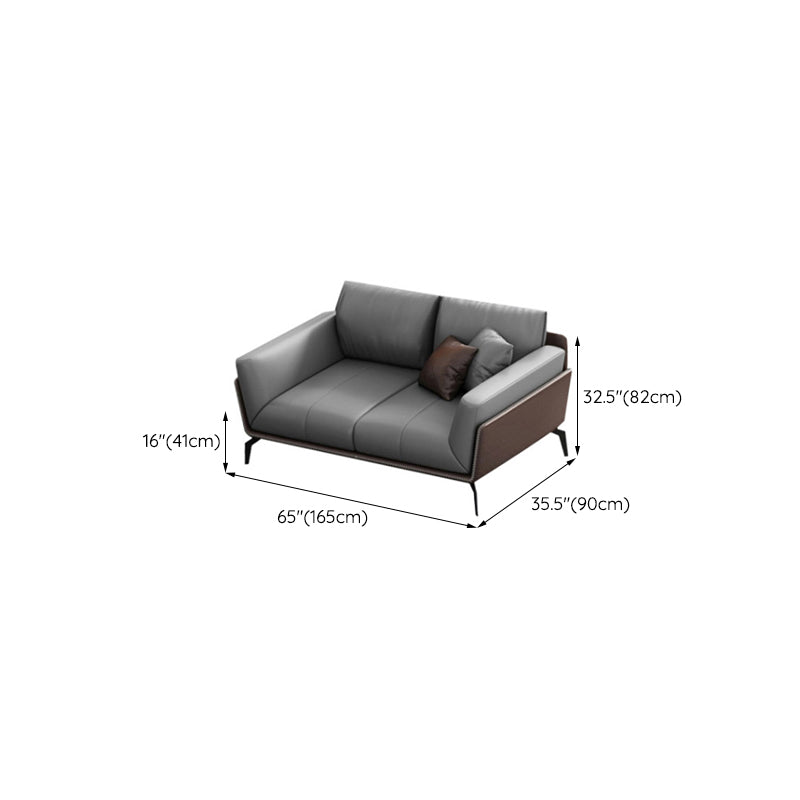 Modern Style Gray Leather Sofa Flared Arm Loose Back Sofa with Pillows Clearhalo 'furn' 'furn_sofas' 'Furniture' 'Living Room Furniture' 'Sofa' 'sofas' 6692755