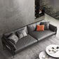Mid-Century Modern Loose Back Sofa Gray Genuine Leather Aqure Arm Sofa