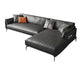 Mid-Century Modern Loose Back Sofa Gray Genuine Leather Aqure Arm Sofa