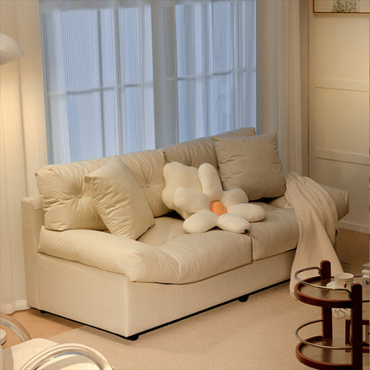 Nordeuropäisches armloses Sofa -Rasenfaux -Leder & Leinensofa in Beige