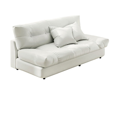 Northern European Armless Sofa Turfed Faux Leather & Linen Sofa in Beige