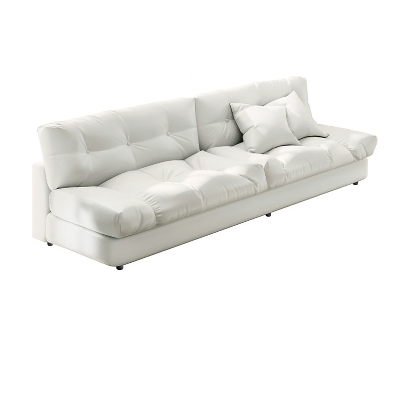 Northern European Armless Sofa Turfed Faux Leather & Linen Sofa in Beige