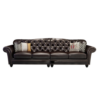 Traditional Living Room Brown Sofa 4-seat Genuine Leather Seating
