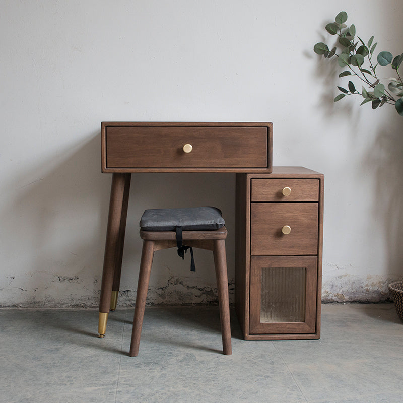 Set di vanità in gomma con cassetti nel tavolo da banco di vanità per trucco in noce