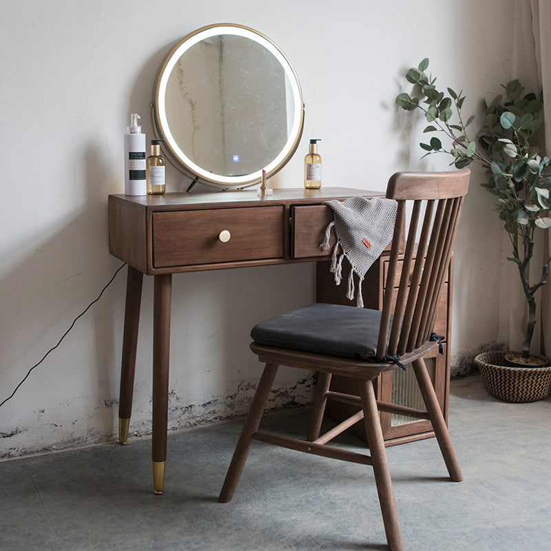 Set di vanità in gomma con cassetti nel tavolo da banco di vanità per trucco in noce