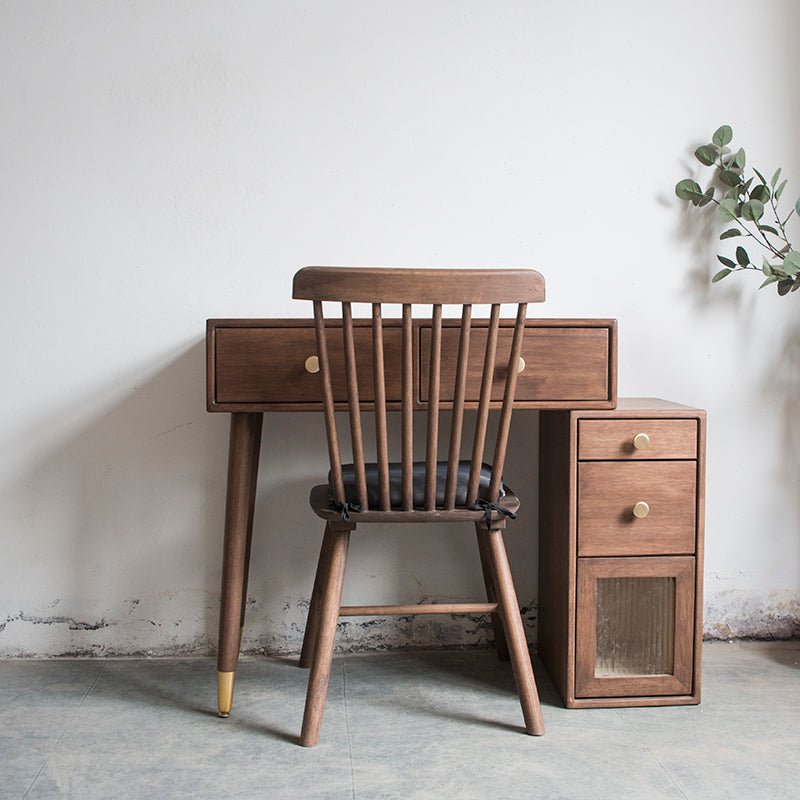 Set di vanità in gomma con cassetti nel tavolo da banco di vanità per trucco in noce