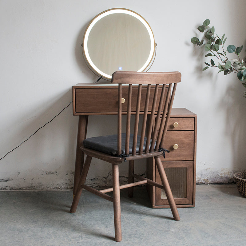 Set di vanità in gomma con cassetti nel tavolo da banco di vanità per trucco in noce