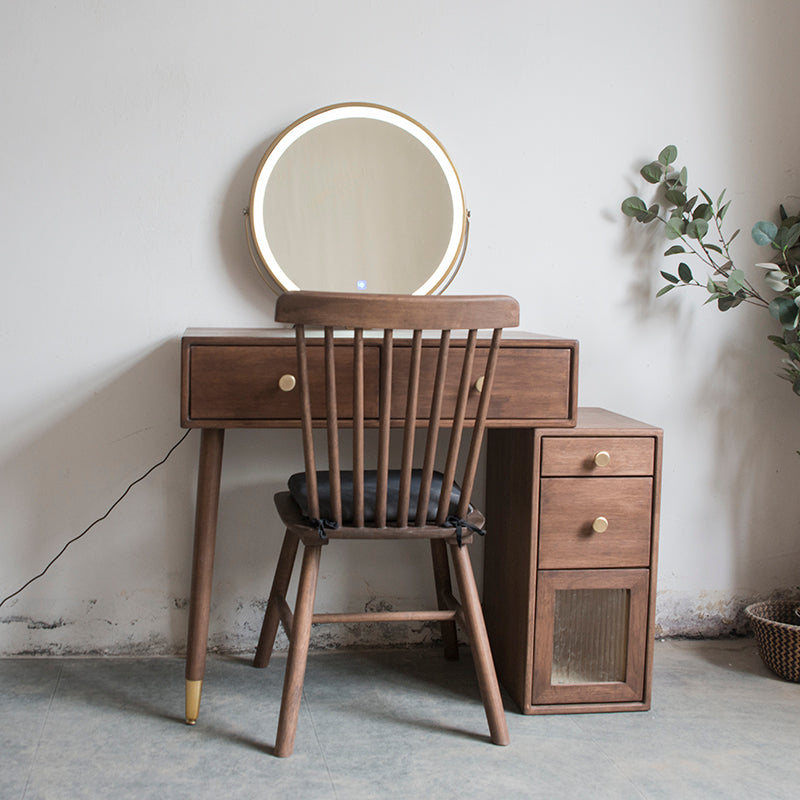 Set di vanità in gomma con cassetti nel tavolo da banco di vanità per trucco in noce