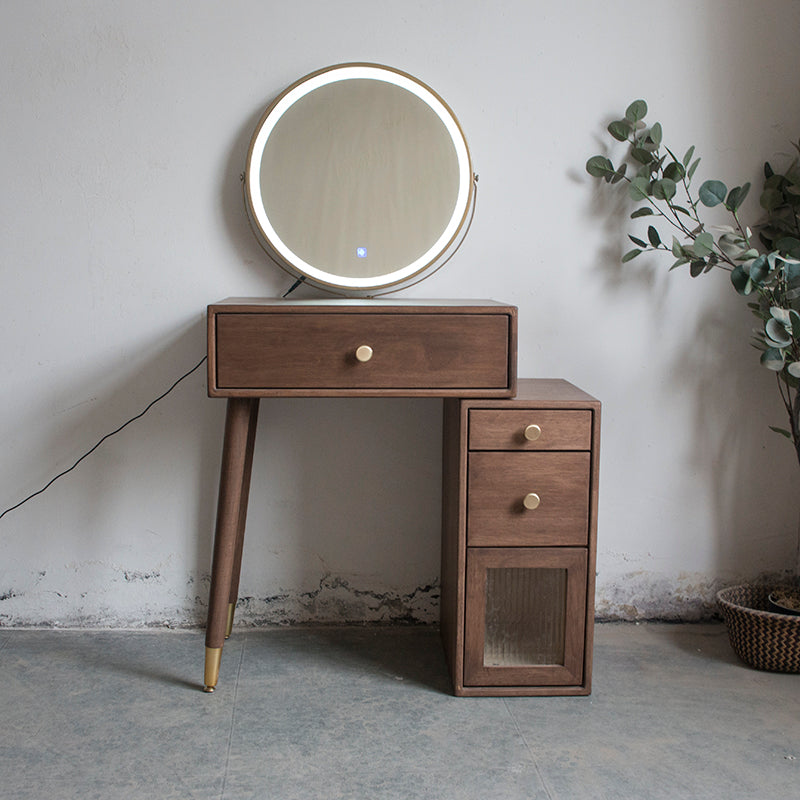 Set di vanità in gomma con cassetti nel tavolo da banco di vanità per trucco in noce