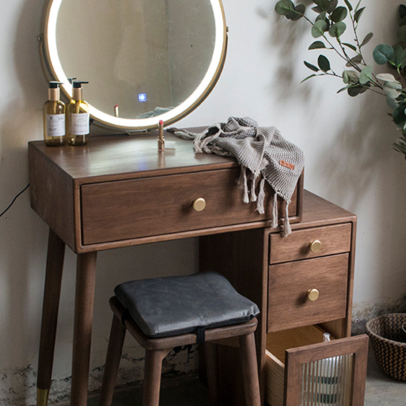 Set di vanità in gomma con cassetti nel tavolo da banco di vanità per trucco in noce