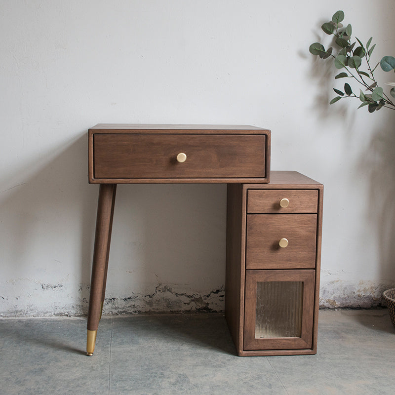 Set di vanità in gomma con cassetti nel tavolo da banco di vanità per trucco in noce