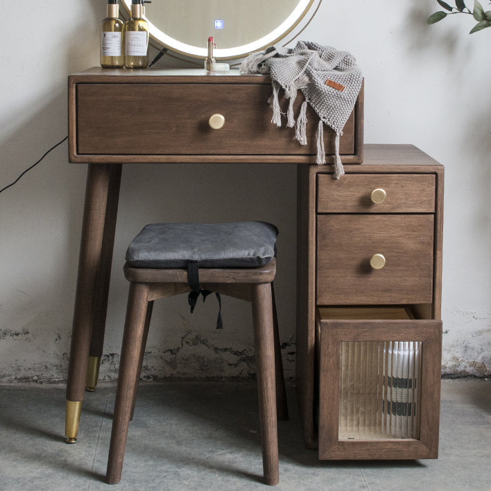 Set di vanità in gomma con cassetti nel tavolo da banco di vanità per trucco in noce