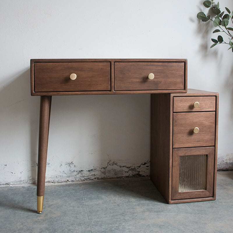 Set di vanità in gomma con cassetti nel tavolo da banco di vanità per trucco in noce