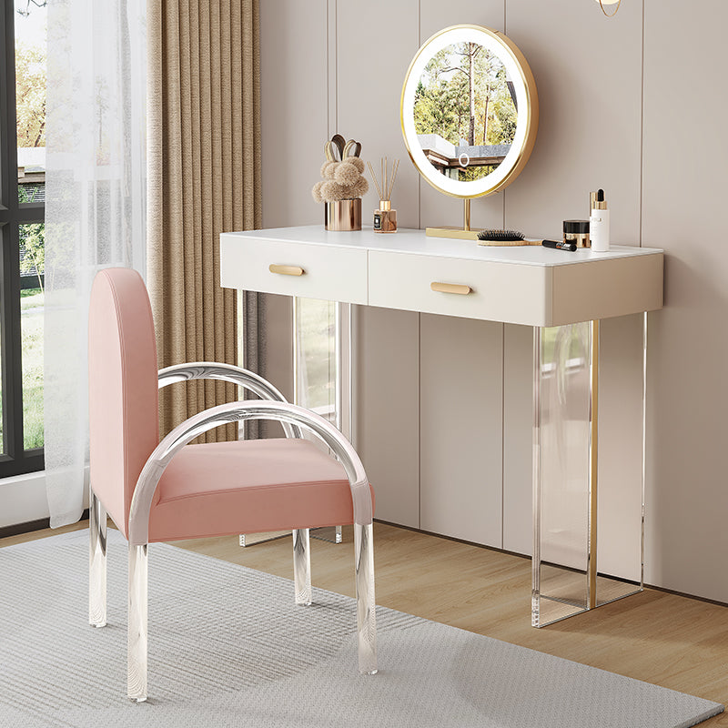 Contemporary Vanity Dressing Table with Stone Top and Acrylic Base