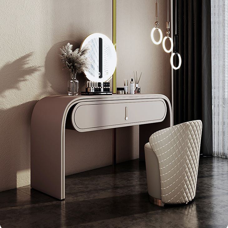 Glam Vanity Set Mirror 1 Drawers Leather Gray Standing Make-up Vanity