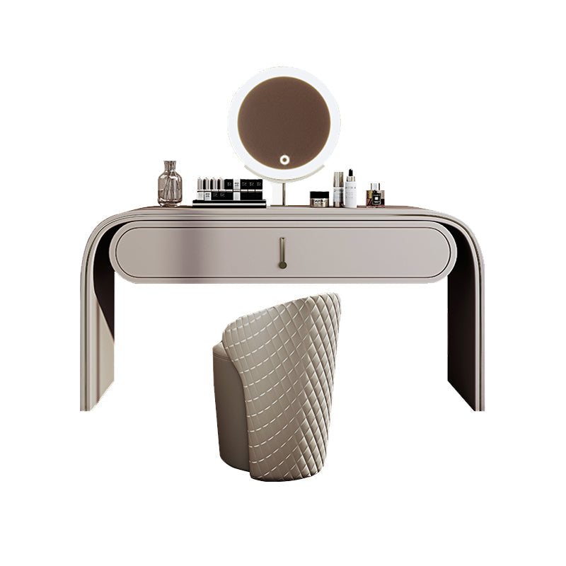 Glam Vanity Set Mirror 1 Drawers Leather Gray Standing Make-up Vanity