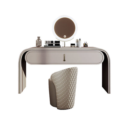 Glam Vanity Set Mirror 1 Drawers Leather Gray Standing Make-up Vanity