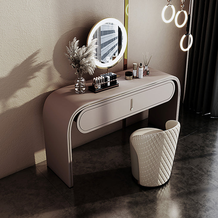 Glam Vanity Set Mirror 1 Drawers Leather Gray Standing Make-up Vanity