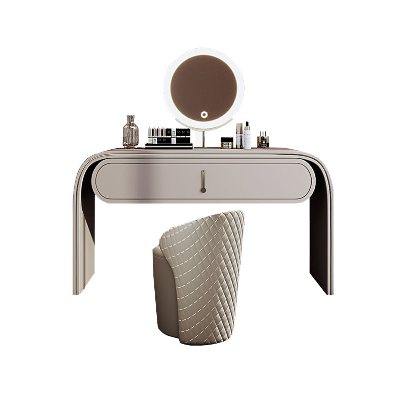 Glam Vanity Set Mirror 1 Drawers Leather Gray Standing Make-up Vanity