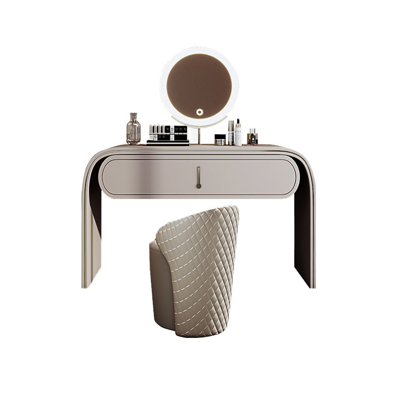 Glam Vanity Set Mirror 1 Drawers Leather Gray Standing Make-up Vanity