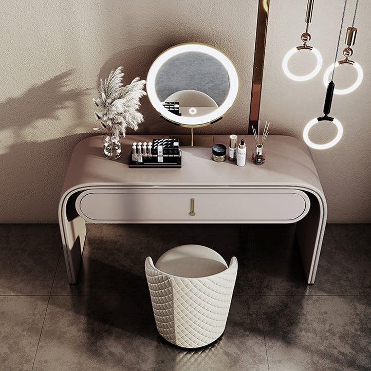 Glam Vanity Set Mirror 1 Drawers Leather Gray Standing Make-up Vanity