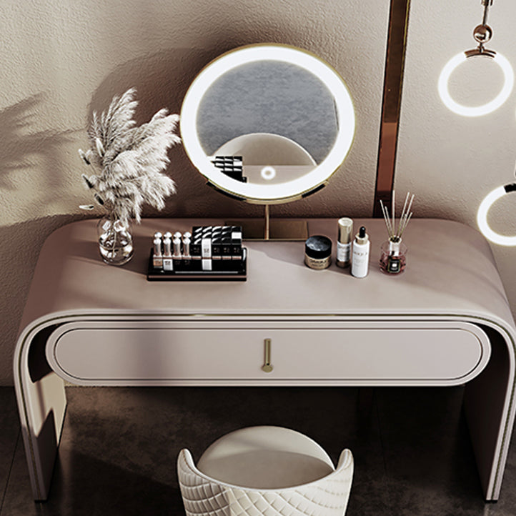 Glam Vanity Set Mirror 1 Drawers Leather Gray Standing Make-up Vanity