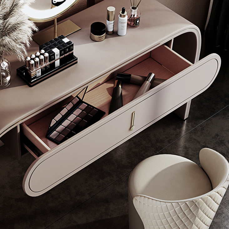 Glam Vanity Set Mirror 1 Drawers Leather Gray Standing Make-up Vanity