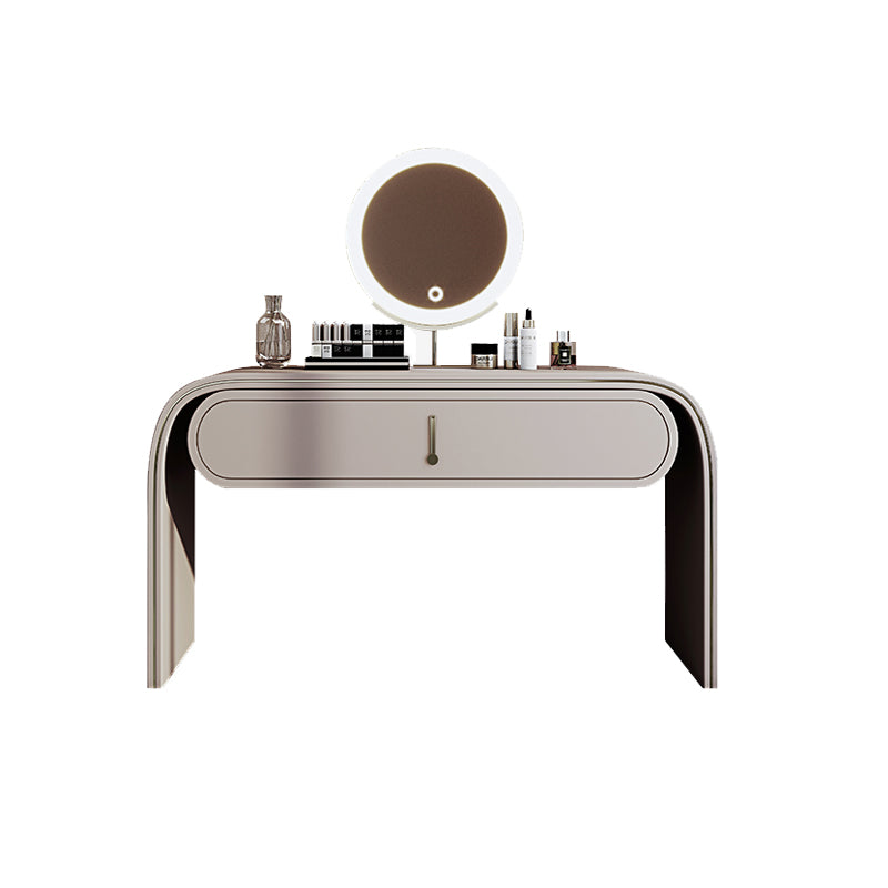Glam Vanity Set Mirror 1 Drawers Leather Gray Standing Make-up Vanity