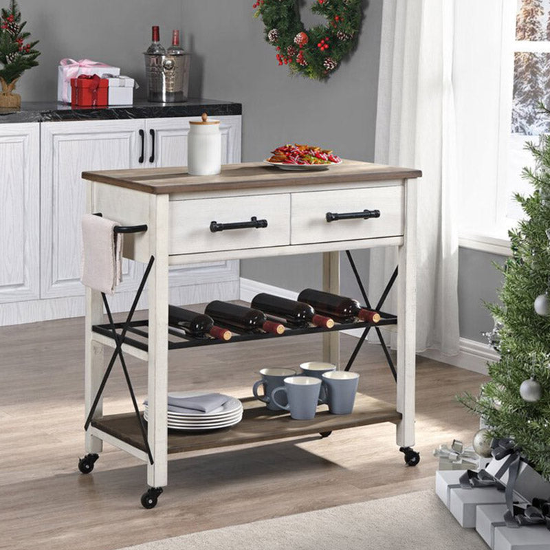 Massief houten keuken eiland moderne glooiende keuken trolley met handdoekrek