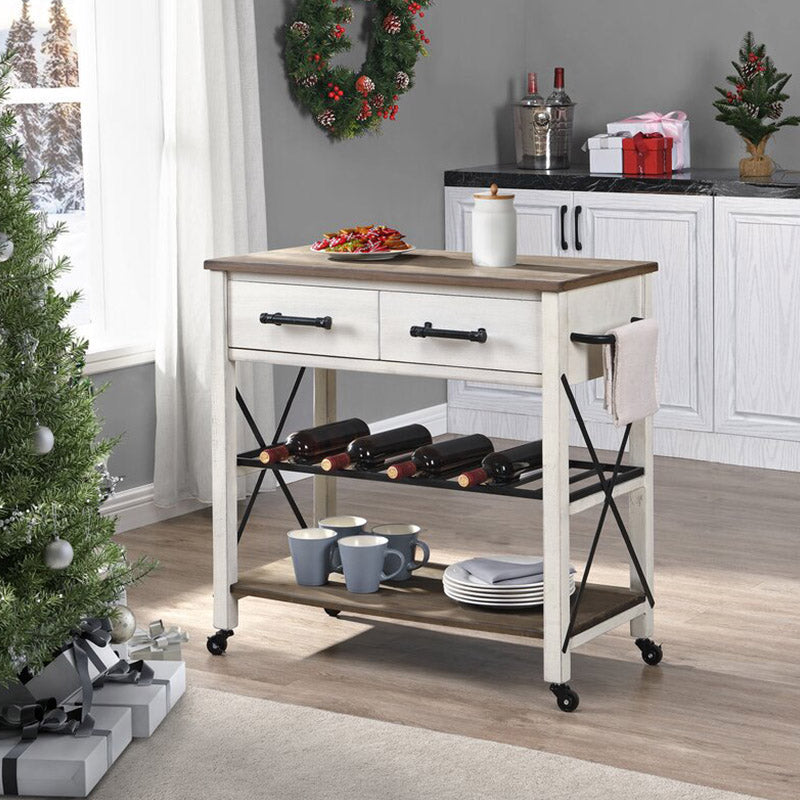 Massief houten keuken eiland moderne glooiende keuken trolley met handdoekrek