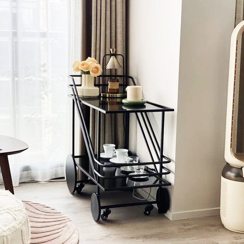 Table de préparation moderne en verre roulant ouvrir un chariot de cuisine rectangulaire