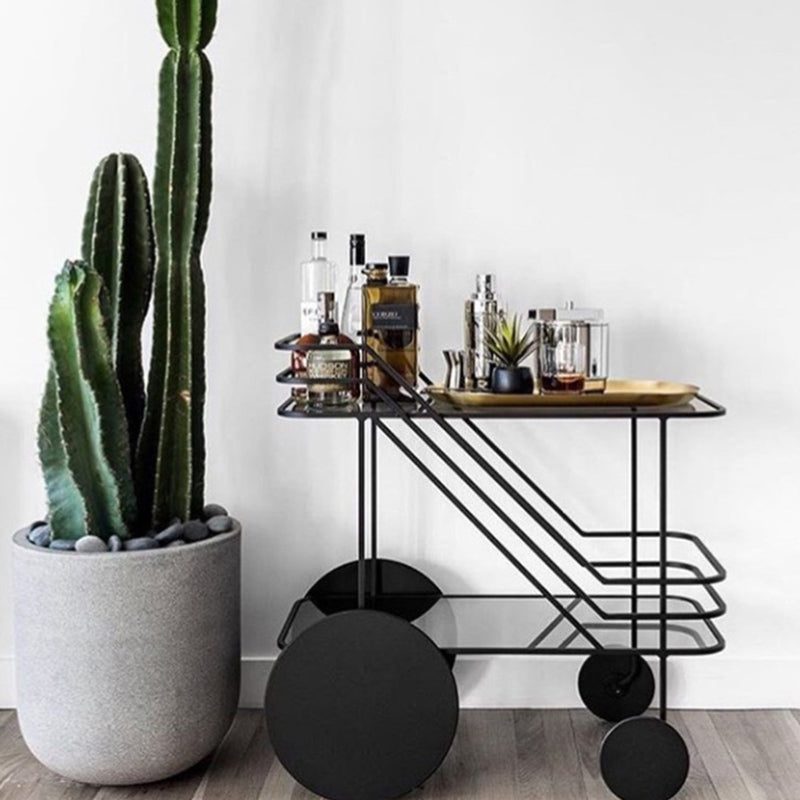 Table de préparation moderne en verre roulant ouvrir un chariot de cuisine rectangulaire