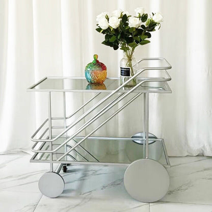 Table de préparation moderne en verre roulant ouvrir un chariot de cuisine rectangulaire