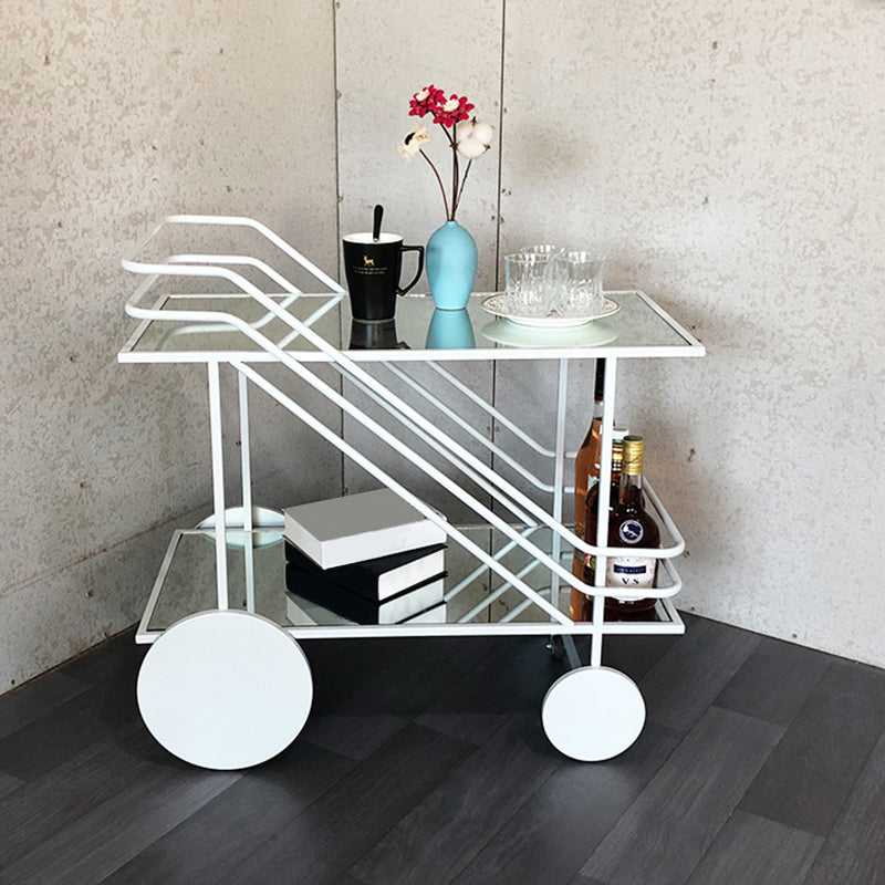 Table de préparation moderne en verre roulant ouvrir un chariot de cuisine rectangulaire