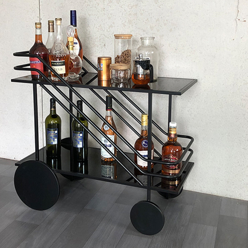 Table de préparation moderne en verre roulant ouvrir un chariot de cuisine rectangulaire